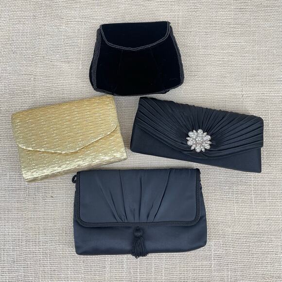 Bundle of 4, Cocktail Purses, Black, Gold, Rhinestone, Beads, Clutch and straps - Picture 1 of 12